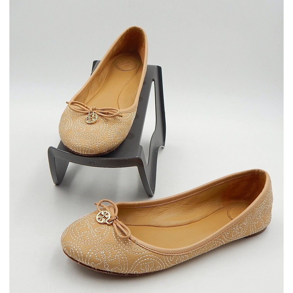 Tory Burch Women's Chelsea Stitched Logo Ballet Flats Iced Coffee Size 7.5